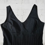 90s Vintage Black Pinstripe V Neck Ruffle Hem Bodycon Dress USA Made Size Medium Photo 3