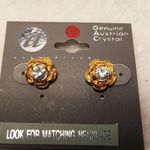 NWT Gold Genuine Australian Crystal Rose Earrings Gold Photo 0