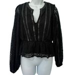 EXPRESS  Black Vegan Leather Lace Long Bishop Sleeve Peplum Top Blouse size XS Photo 1