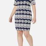 R & K  Women's Navy White Puff Print Short Sleeve Boatneck Shift Dress Size 10 Photo 5