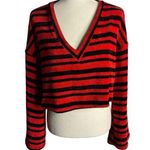 Lush Clothing Lush Velour Oversized Cropped Sweater S Red Black Striped Bell Sleeves Photo 0