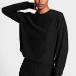 NWT Victoria’s Secret VSX LUX Rib Crew Neck Pullover Stretch M Lounge Athleisure Black Size M Photo 0