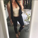 Haute Hippie Cream Black Silk Tank Vest Top Draped VNeck Button Blouse Medium Photo 4