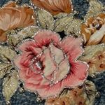 Vintage Plus Size Puffy Paint acid wash Floral Denim Shorts Blue Photo 4