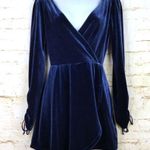 Urban Outfitters Womens Sz S Brooklyn Blue Velvet Faux Wrap Romper Playsuit Photo 0