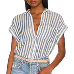 Rails  Whitney Short Sleeve Button Down Shirt in Blue Echo Stripe size Small Photo 0