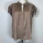 Evereve New! ‘Lydia’ Flutter Silky Satin Blouse In Taupe Women’s Size Medium Photo 7