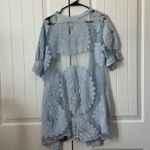 Forgotten Grace  Blue Cardigan 2X Crochet Lace Bohemian Duster Jacket Sheer Photo 1