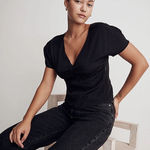 Madewell  Puff-Sleeve Top in Floral Jacquard in black size 10 Photo 0