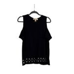 Michael Kors  Blouse Silver Grommet Black Cold Shoulder Shirt Size Women's Medium Photo 2