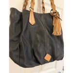 st. john's bay  Black Faux Leather‎ Braided Handle Shoulder Bag Tote Purse Photo 2