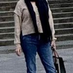 Central Park West Oatmeal Oversized Cardigan Sweater LARGE Cable Knit Beige $170 Photo 4