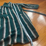 Unisex Striped 100% Cotton Bathrobe Green Beige belted Size Large Photo 9