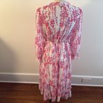 Midi Dress Long Sleeve Pink White Floral Frill Trim Flounce Sleeve Ruffle Hem M Size M Photo 5