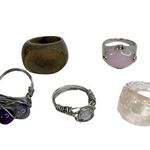 Lot of 5 Fashion Rings: Wired Wrapped, Wood & Glass Photo 0