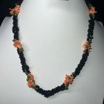 Vintage Black‎ Onyx Coral & Jade Bead Necklace Black Photo 0