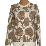 Isaac Mizrahi Live Floral Button‎ Front Cardigan Sweater Cream Small Gold Photo 0
