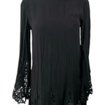 Olivaceous  Women's Black Crochet Lace Hem Long Bell Sleeve Mini A-Line Dress M Photo 0