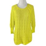 Anthropologie  Sparrow Sweater XS 100% Cotton Yellow Chartreuse Open Knit Crochet Photo 2