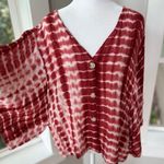 SheIn  Red White Boho Tie Dye Drapey Kimono V Neck Barrel Sleeve Top Sz Large Photo 8