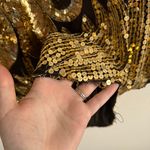 Vintage 70s Gold Black Silk Sequin Beaded Butterfly Boho Disco V Neck Drape Top Photo 9