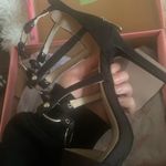 Via pinky Black Heels O-Ring Chain Open Toe Pumps 6.5 NIB Photo 3