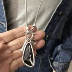 Silver 36" Long Faced Cristal Sweater
Necklace Black Photo 5