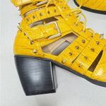 Cape Robbin  Faux Yellow Leather Studded Caged Ankle Boots Womens 6 Heels Moto Photo 1