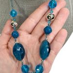 Cerulean Blue Acrylic Faceted & Silver Ball Beaded Necklace Photo 2