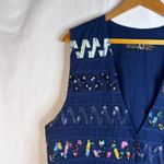 AJ VTG Patchwork Quilted VEST ZigZag Pattern 100% Cotton Eclectic Size XL Navy Blue Photo 3