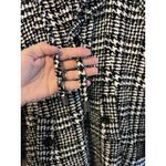 For Cynthia  jacket Fringe Sz M Houndstooth Hooded Pockets Black White Classic Photo 3