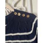 Ralph Lauren B7 Lauren  Navy White Striped Cable Knit Button Shoulder Sweater 1X Photo 4