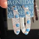 Silver Tone turquoise blue like hoop earrings western rodeo NFR ranch Jaripeo Photo 0