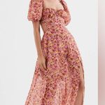 For Love & Lemons  FL&L Felicia Chiffon Midi Dress in Red Floral Size Medium Photo 0