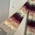 Northstyle women’s Sz: S Striped Open Knit Bell Sleeve Crew Neck Sweater. Pink Photo 7