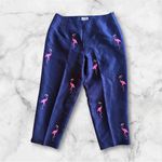 SLB Silk Lined Silk Capri Black Pants Embroidered Cropped Pink Flamingos Size 4 Photo 4