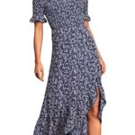 Lulus Blue White Floral Lightweight Flowy Womens Off Shoulder Maxi Dress Size Sm Photo 0