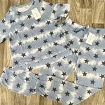NEW! COMO BLU Loungewear Pajama Set Short Sleeve Top Joggers Sweats Blue Stars M White Size M Photo 0