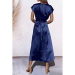 PRETTYGARDEN  Satin Midi Dress Blue Wrap Style (621) Photo 4