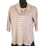 Croft & Barrow NWOT  Beige Striped Cowl Neck 3/4 Sleeve Women’s Top XL Photo 1