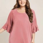 Bloomchic  Ruffle Tiered Round Neck Blouse Top 3/4 Sleeve Dusty Pink 14-16 Photo 0