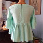 Crown & Ivy Mint Blue-Green Babydoll Pleated Bell Sleeve Blouse Photo 6