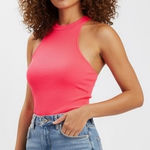 Free People  Ribbed Racerback Tank Top Neon Coral Pima Cotton Blend Size XS Photo 0