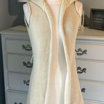 Moda  International Beige Hooded Crochet Long Vest Sweater Womens XS Cotton Photo 9
