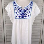 ANANDAS COLLECTION Boho Embroidered Blouse White/Blue Photo 0