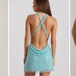 Oh Polly “Sylune Embellished Cowl-Neck Backless Mini Dress” in Aqua Blue Photo 2
