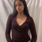 Brown V Neck Line Long Sleeve Top Photo 0