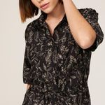 Thakoon Printed Utility Wide Leg Short Sleeve Collared Silk Jumpsuit Size Large Black Photo 3