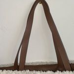 Cream and Brown Plush Tote Bag with Leather Handles White Photo 2