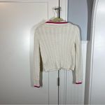 Nicole Miller  Cable Knit Collared Pullover Sweater White‎ with Pink Size medium Photo 3